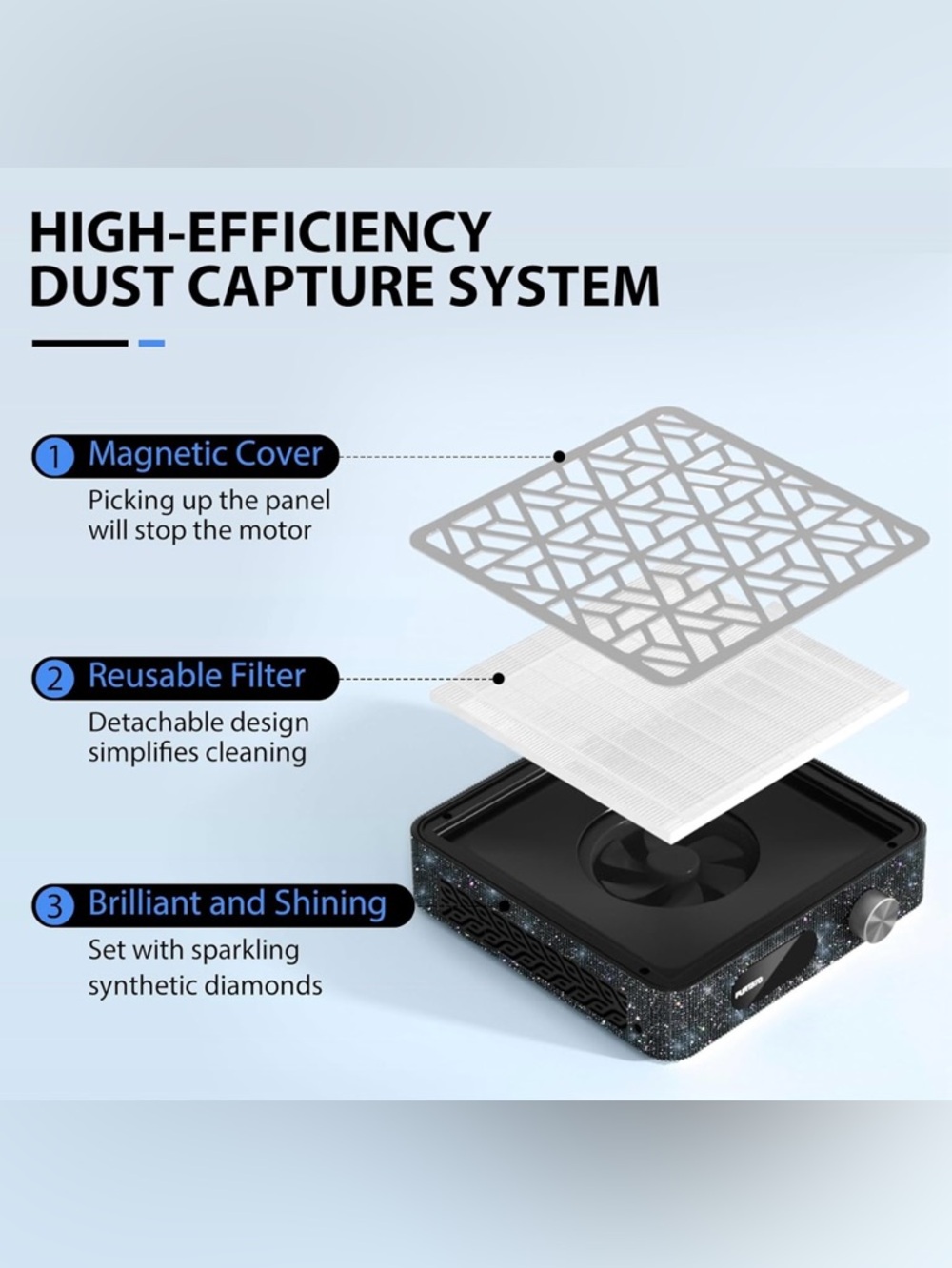 Nail Dust Collector Black Diamond HEPA Powerful Suction Salon Vacuum Bling - Picture 5 of 12